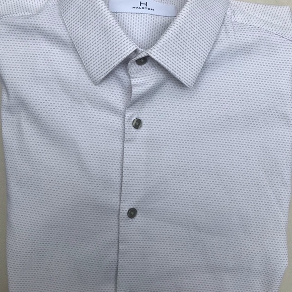 Men’s L/S Halston Dress Shirt sized L Cotton blend textured off white material - Picture 1 of 11